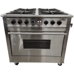 ESTUFA DE 4 PUESTOS 2 SENCILLOS Y 2 DOBLES CON HORNO  – ACERO INOXIDABLE REF. 304